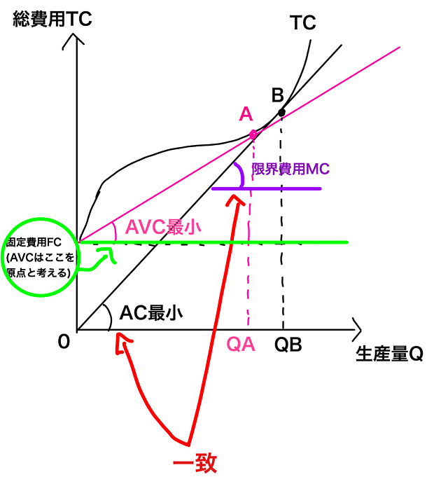 平均可変費用（AVC)の説明用グラフ