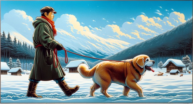 老犬との冬の散歩は短く