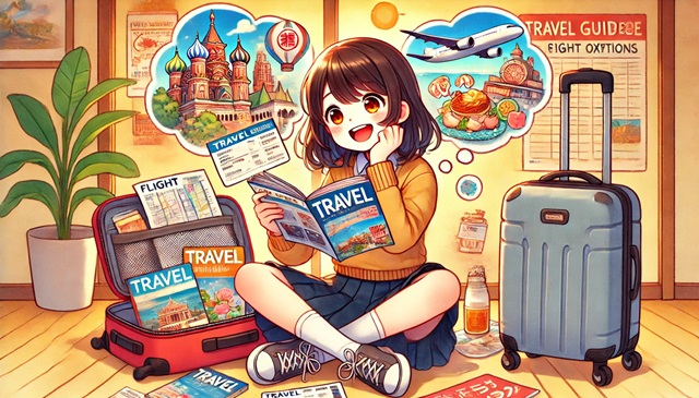 麻酔的逆機能により旅行の情報を集めるだけで満足してしまう日本人キャラクター
